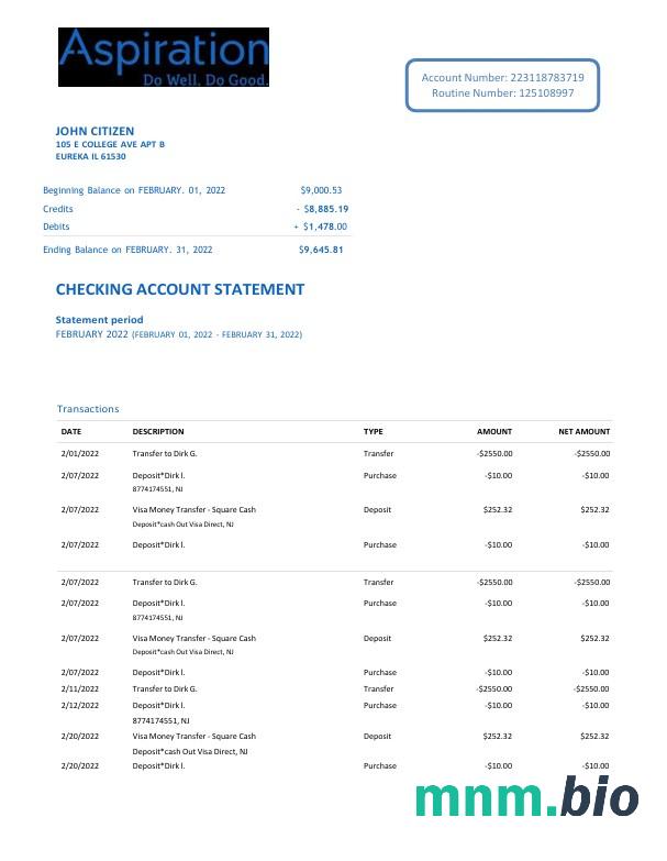 USA Arvest Bank statement szablon Worda i PDF